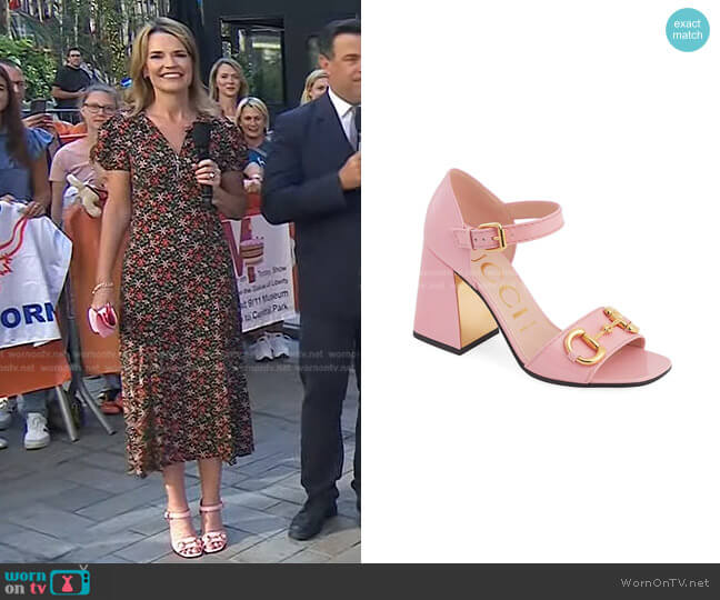 Gucci Baby Buckle Horsebit Ankle-Strap Sandals worn by Savannah Guthrie on Today