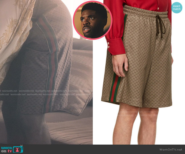 Gucci Bermuda Branded Jersey Shorts worn by Tom Swift (Tian Richards) on Tom Swift