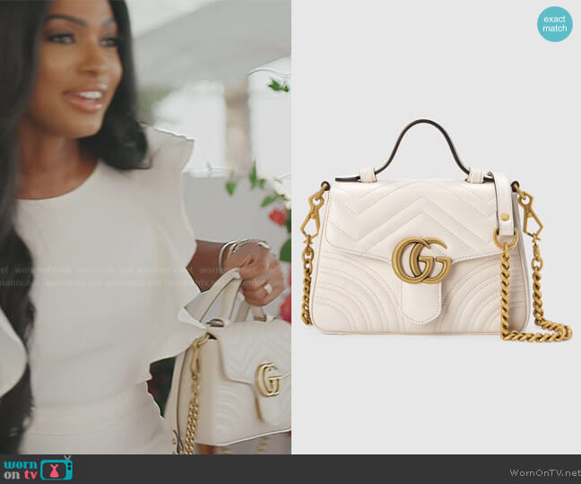 Gucci GG Marmont mini top handle bag worn by Lesa Milan (Lesa Milan) on The Real Housewives of Dubai