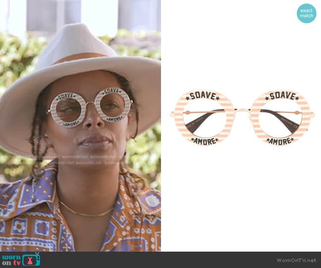 Gucci Stripe Detail Round Frame Sunglasses worn by Eva Marcille Sterling on The Real Housewives Ultimate Girls Trip