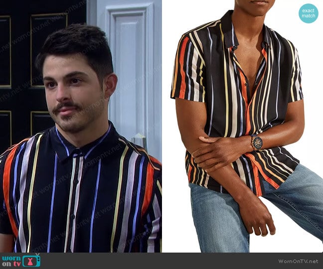 Guess Eco Hampton Striped Shirt worn by Sonny Kiriakis (Zach Tinker) on Days of our Lives