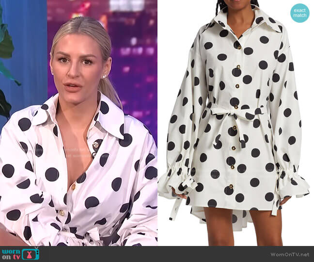 Halpern Belted Polka-Dot Shirtdress worn by Morgan Stewart on E! News