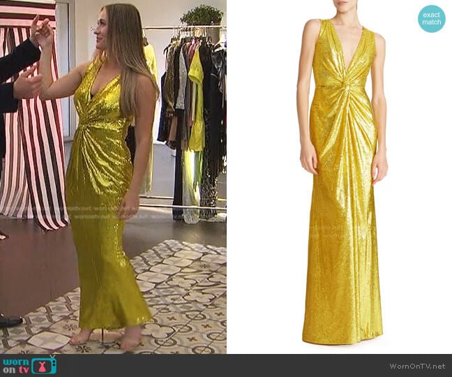 Halston Georgia Sequin Twist Gown worn by Rachel Recchia on The Bachelorette