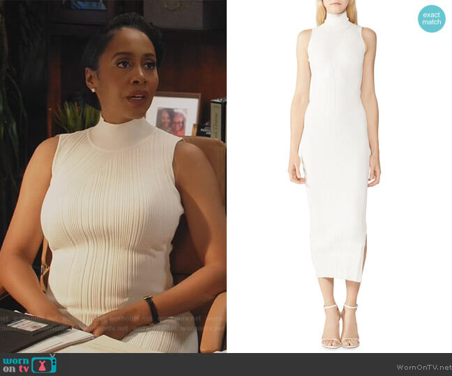 Herve Leger Rib Knit Sleeveless Midi Turtleneck Dress worn by Lola Carmichael (Simone Missick) on All Rise