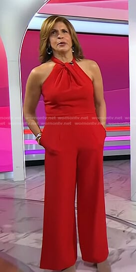 Hoda’s red halter neck jumpsuit on Today