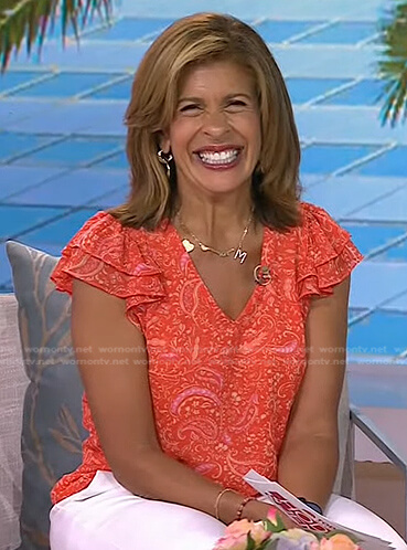 Hoda’s orange paisley print top on Today