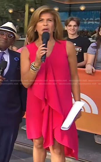Hoda’s pink ruffle front sleeveless dress on Today