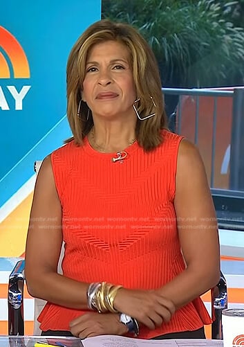 Hoda’s red ribbed peplum top on Today