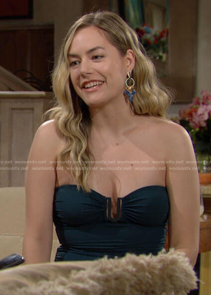Hope’s teal green strapless swimsuit on The Bold and the Beautiful