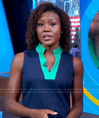 Janai’s navy and green colorblock dress on Good Morning America