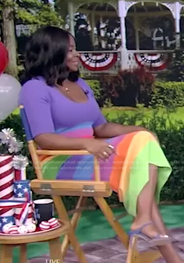 Janelle James’s rainbow striped dress on Live with Kelly and Ryan