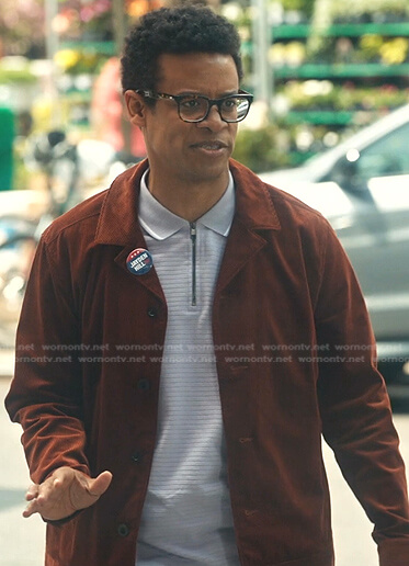 Jayden’s lilac polo shirt and monogram sneakers on Everythings Trash