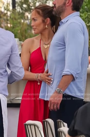 Jennifer Lopez’s red cutout midi dress on Extra