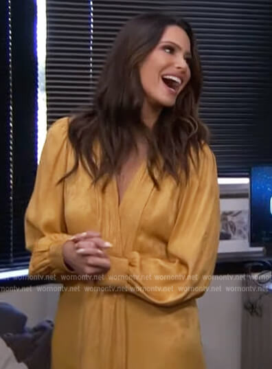 Jennifer’s yellow silk surplice dress on Extra