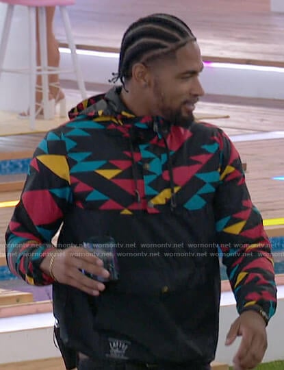 Jesse’s colorful print jacket on Love Island USA
