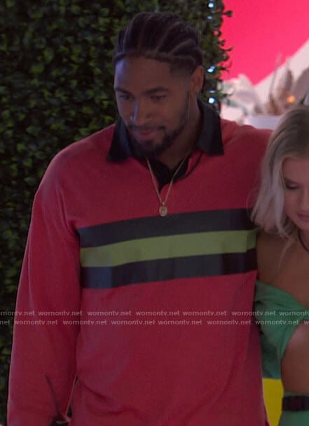 Jesse’s red striped polo shirt on Love Island USA