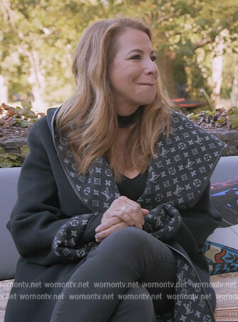 Jill’s black monogram coat on The Real Housewives Ultimate Girls Trip