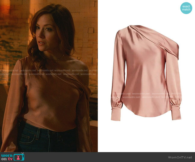 Jonathan Simkhai Alice One-Shoulder Satin Top in Chai