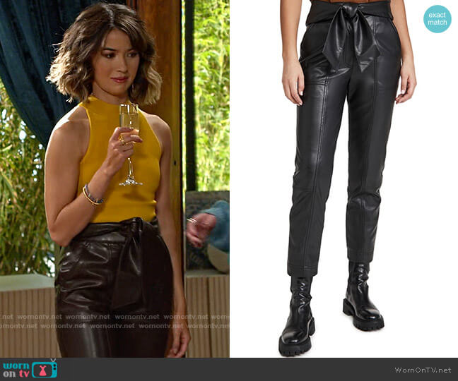 Jonathan Simkhai Tessa Vegan Leather Tie Waist Pants worn by Louise (Nichole Sakura) on Maggie