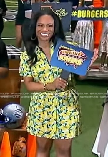 Kandi Burruss’s lemon print mini dress on Good Morning America