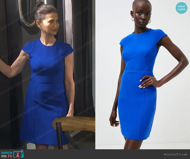 Karen Millen Figure Form Cap Sleeve Woven Dress worn by Megan Hathaway (Miranda Wilson) on Days of our Lives