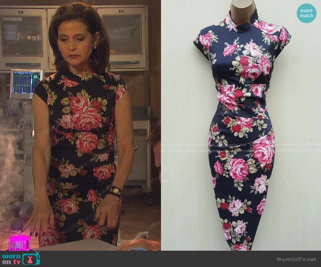 Karen Millen Floral Oriental Pencil Dress worn by Megan Hathaway (Miranda Wilson) on Days of our Lives