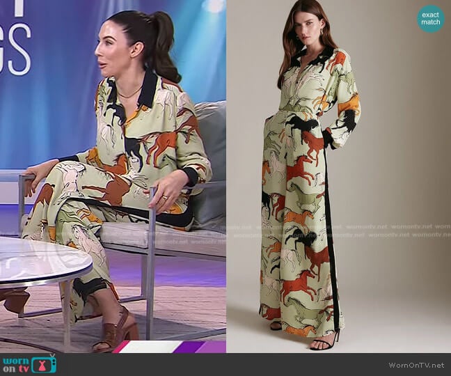 Karen Millen Stallion Print Shoulder Detail Woven Shirt worn by Whitney Cummings on Today