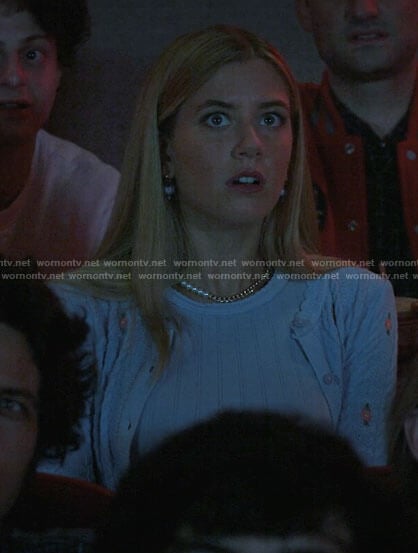 Kelly’s blue floral embroidered cardigan on Pretty Little Liars Original Sin
