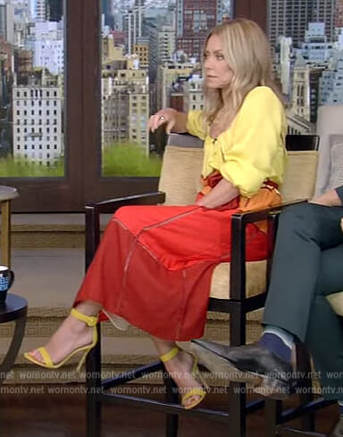 Kelly’s yellow colorblock dress on Live with Kelly and Ryan