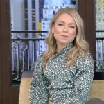 Kelly’s green printed mock neck dress on Live with Kelly and Ryan