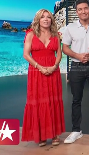 Kit’s red eyelet maxi dress on Access Hollywood