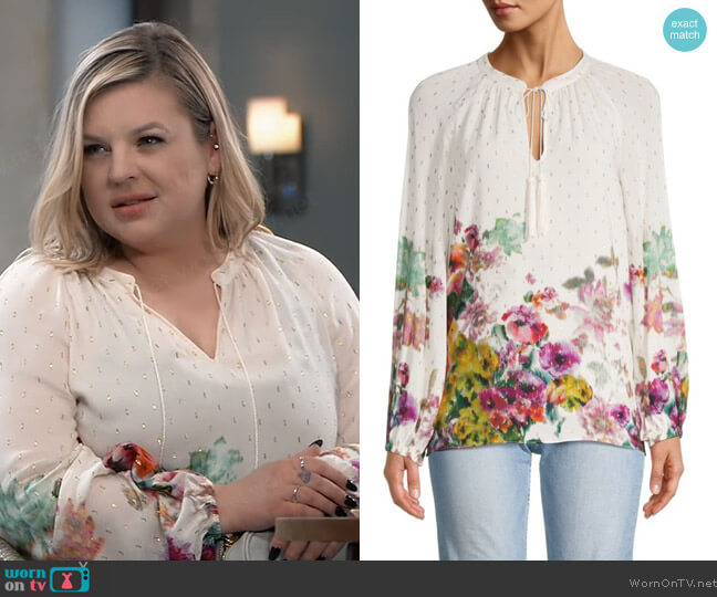 Kobi Halperin Helena Floral Puff-Sleeve Blouse worn by Maxie Jones (Kirsten Storms) on General Hospital
