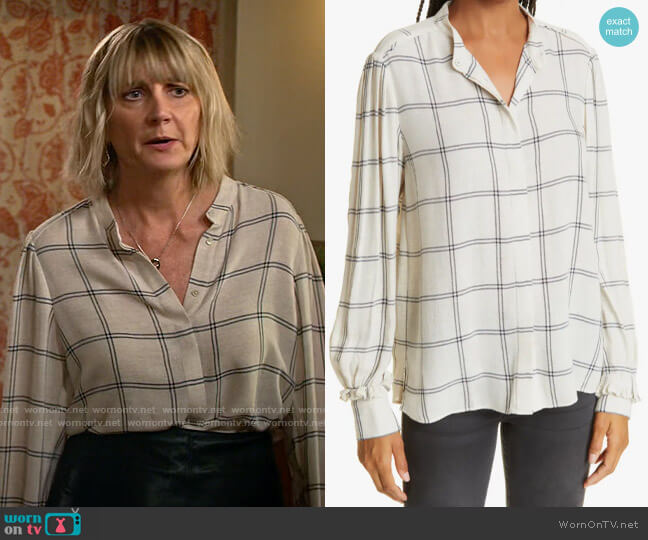 Kobi Halperin Catrina Windowpane Plaid Blouse worn by Maria (Kerri Kenney) on Maggie
