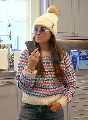 Kyle’s striped knitted sweater and shearing boots on The Real Housewives of Beverly Hills