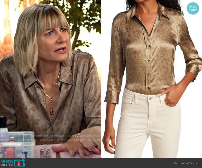 L'Agence Dani Top in Taupe Tonal Animal worn by Maria (Kerri Kenney) on Maggie