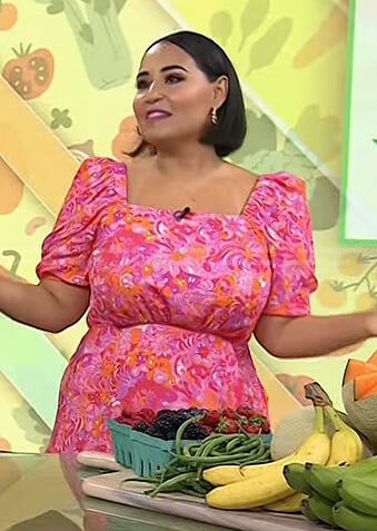 Alejandra’s pink floral square neck drss on Today