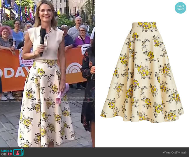 Lela Rose Floral Gabardine Midi-Skirt worn by Savannah Guthrie on Today