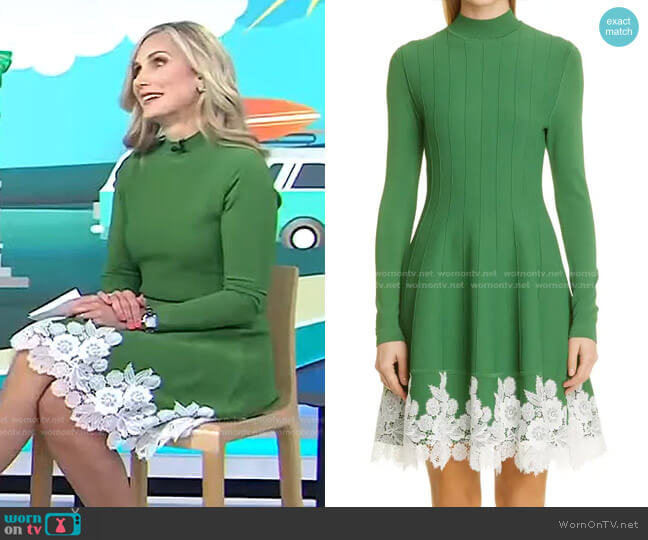Lela Rose Lace Trim Fit & Flare Sweater Dress