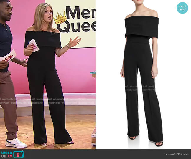 Lela Rose Off-the-Shoulder Crepe Jumpsuit worn by Jenna Bush Hager on Today