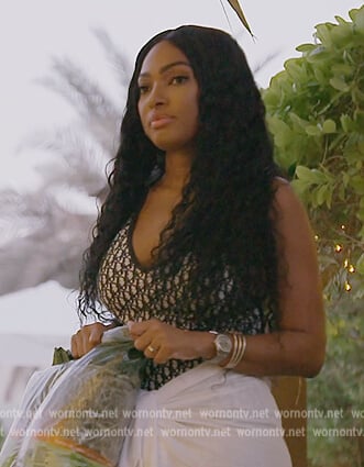 Lesa’s textured one piece swimsuit on The Real Housewives of Dubai