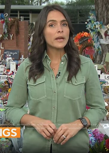 Lilia Luciano’s green button down shirt on CBS Mornings