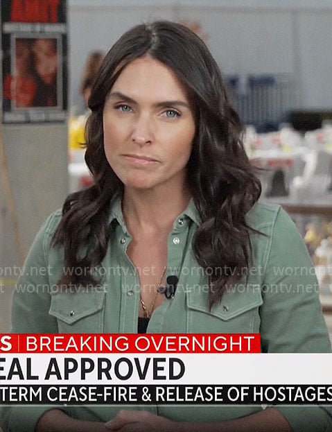 Lilia Luciano’s green button down shirt on CBS Mornings