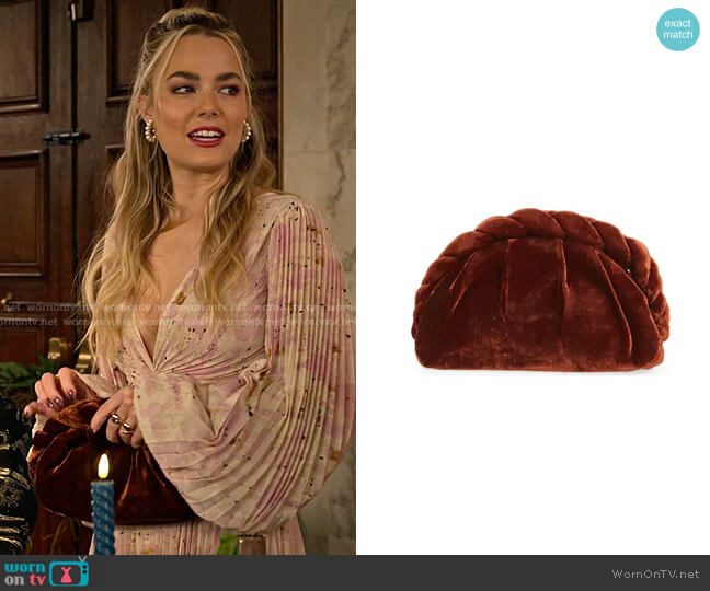 Loeffler Randall Hariet Braided Pouch in Spice Velvet worn by Maggie (Rebecca Rittenhouse) on Maggie