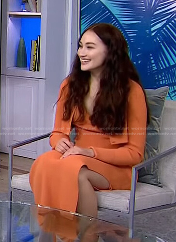 Lola Tung’s orange ribbed cropped top and skirt on Today
