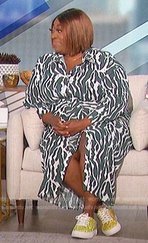 Loni Love’s animal print wrap dress on The Talk