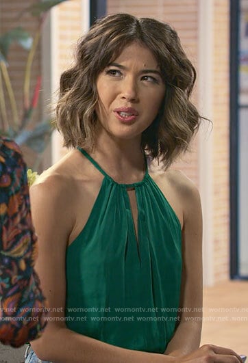 Louise’s green keyhole top on Maggie