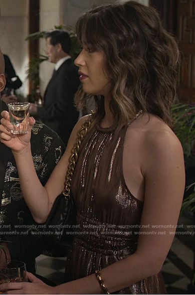 Louise’s metallic dress on Maggie