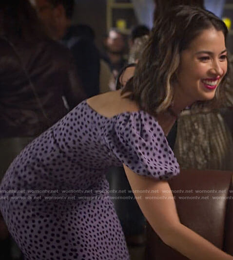 Louise’s purple polka dot dress on Maggie