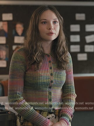 Lucy’s space dye cardigan and pants  on Only Murders in the Building