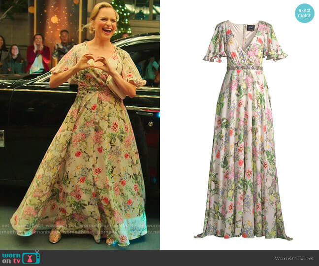 Mac Duggal Ruffled Floral Chiffon Gown worn by Ainsley (Stephanie Styles) on Loot